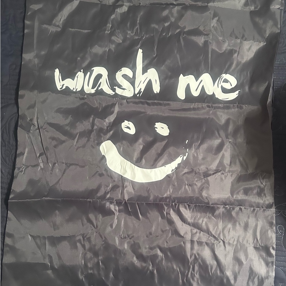"Wash Me" Smiley Face Laundry Bag - Black and White